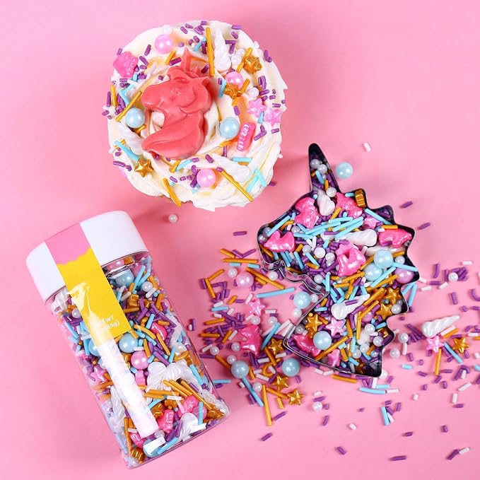 Pink and Purple Sprinkles,Cupcake Sprinkles, Cupcake and Cake Topper Edible Unicorn Cake Decorations, Dessert Decoration, 85g Unicorn Sprinkle Mix