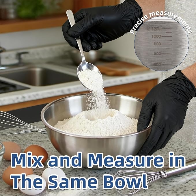 3-Set Stainless Steel Mixing Bowls Set (6.3"+7.1"+8.26"), Metal Bowl Sets with Measurement Marks, Dishwasher Safe & Stackable - Perfect for Baking, Salad Making, Meal Prep and Kitchen Use