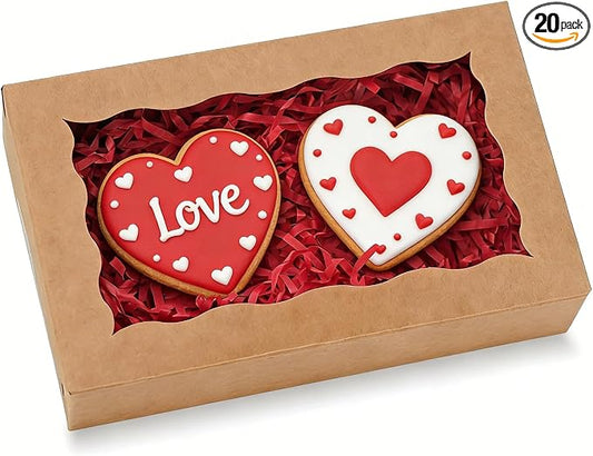 XINHPKGG 20 Pcs Cookie Boxes 7" x 4 3/8" x 1 1/2" Inch Bakery Boxes with Window Treat Box Dessert Box for Wedding Party Mother's Day - Brown