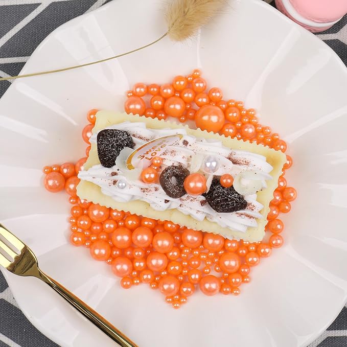 Orange Sprinkles for Cake Decorating, 130g/4.6oz Edible Orange Pearl Sprinkles Mix, Sugar Candy Pearls for Baking, Cookie Decorations and Cupcake Toppings, Wedding Party Halloween Supplies