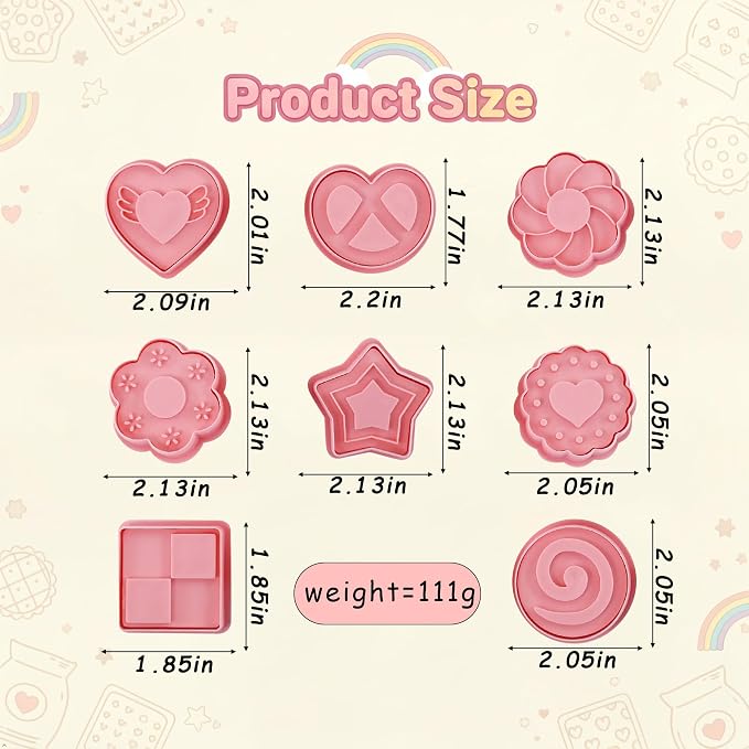 8 Pcs Jam-Filled Sandwich Cookie Cutter Set 3D Heart Star Flower Pressable Embossing Cookie Stamps with Plunger for DIY Baking Kitchen Bakeware Tool Biscuit Fondant Party Supply Cracker Pie