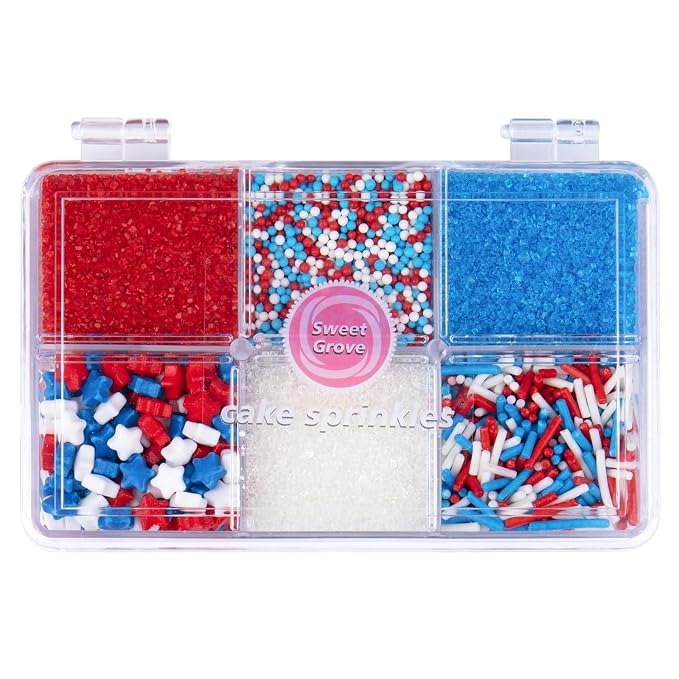 Red White and Blue Sprinkles - 6.53oz Patriotic 4th of July Sprinkles for Cake Decorating, Jimmies Nonpareils Stars Sanding Sugar Mix, Edible Cake Sprinkle for Baking Decor, Cookie, Cupcake, Ice Cream