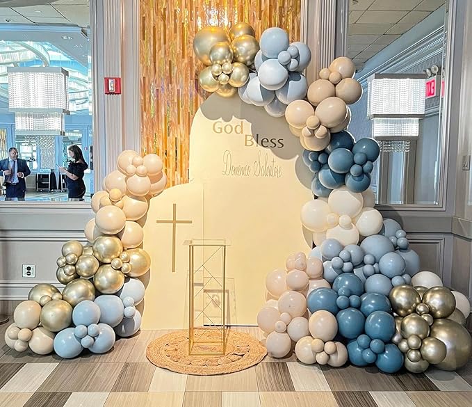140Pcs Dusty Baby Blue Balloon Arch Garland Kit,Slate Fog Baby Blue 5/10/12/18 Inch Balloons for Men Boy Baby Shower Bridal Shower Birthday Party Decorations