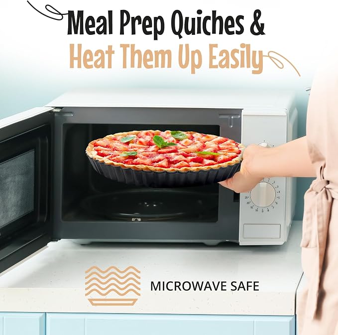Elegant Tart and Quiche Pan, Round 9 Inch With False Bottom - Deep Fluted Non-Stick Pie Pan