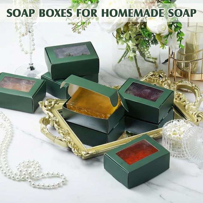 Zonon 30 Pcs Soap Boxes for Homemade Packaging, Mini Kraft Boxes with Window for Bakery Candy Soap Making Gift Packaging, 3.7x2.6x1.4 Inch (Green)