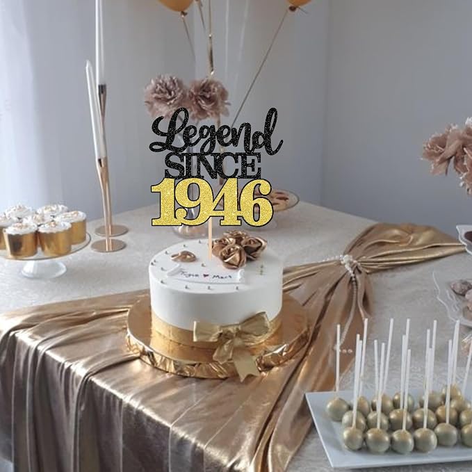 1 PCS Legend Since 1946 Cake Topper Black Gold Glitter Eighty Happy 80th Birthday Cake Pick Cheers to 80 Years Cake Decoration for 80th Birthday Anniversary Party Decorations Supplies