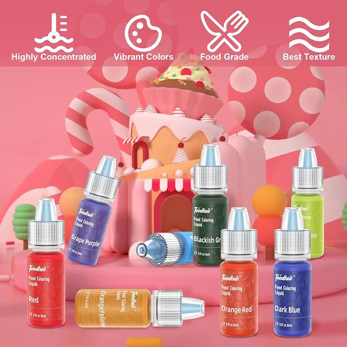 Food Coloring Liquids 24 Colors, Vibrant Food Coloring Set for Cake Decorating, Cookies, Icing, Frosting, Doughnut, Halloween, 6ml/bottle