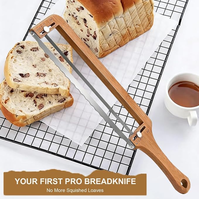 Adjustable Bread Knife for Homemade Bread,Upgraded Bread Slicer for Homemade & Sourdough Loaves,Stainless Steel Serrated Blade Precision Thickness Guide- Ideal Gift for Bakers
