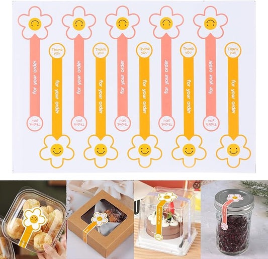 Beyonday 300pcs Handmade Lollipop Baking Stickers for Cake Box/Tins/Jars/Coffee Cups/Bottles, Long Label Flower Sealing Bakery Stickers for Gift Wrapping Self-Adhesive Tamper Evident Seal Labels