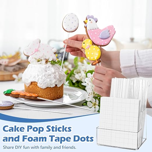 80 Pcs Clear Cake Topper Sticks Flat 7.87 Inch 1320 Pcs Foam Tape Craft Double Sided Precut with Organizer Cupcake Topper Sticks Acrylic 2 Size Foam Square Stickers for Crafts DIY Decoration