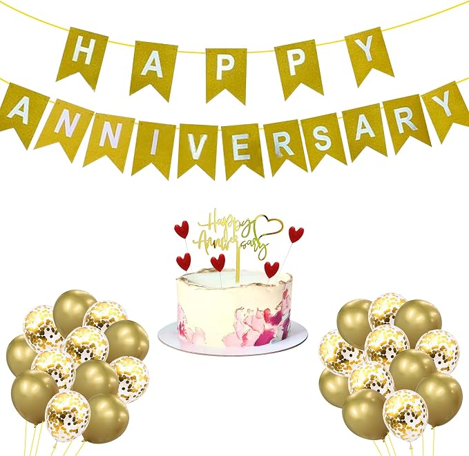 Happy Anniversary Cake Topper Happy Anniversary Cake Decorations for Party Decorations (gold anniversary)