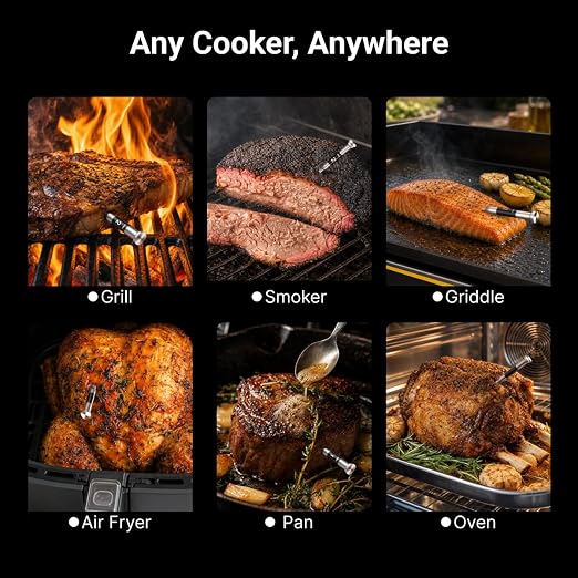 ThermoMaven 3000FT Smart Wireless Meat Thermometer – Sub-1G Long Range, 6 Sensors NIST Certified Accuracy, 2 Thin Probes, Standalone Base with Large LCD for Grill, Smoker, Oven, BBQ