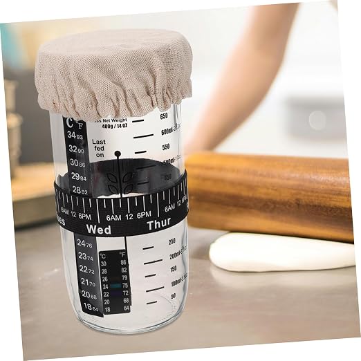SHOWERORO Sourdough Starter Jar Kit Accessories 2 Cloth Covers 2 Thermometer Stickers 2 Date Marking Bands Fermentation Jar Accessories for Temperature Monitoring and Batch Tracking