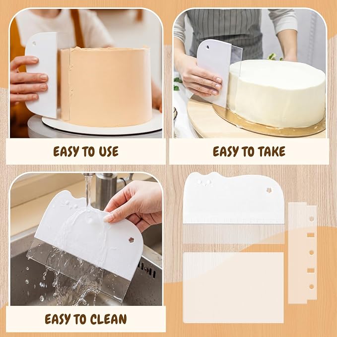 Zhehao 4 Pcs Cake Smoother Scraper Plastic Cake Scraper for Bread Pastry Chef Bakery Decorating Supplies Cute Kitchen DIY Essential Baking Utensil Food-grade Materials
