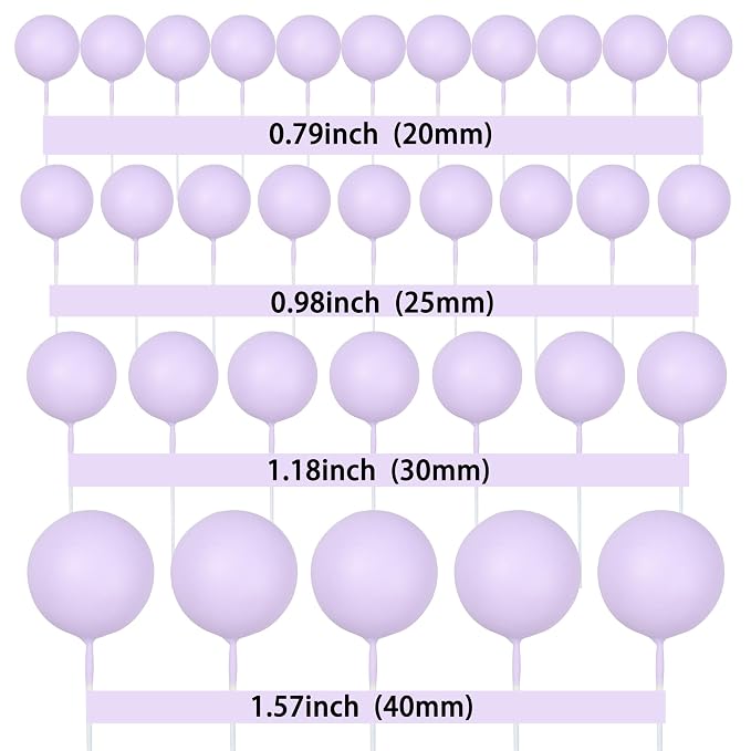 Gyufise 30Pcs Balls Cake Toppers Ball Cake Picks Foam Ball Shaped Cupcake Toppers Mini Balloons Baby Shower Cake Decorations for Wedding Enaggement Bridal Shower Birthday Party Supplies Light Purple