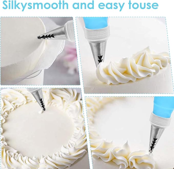 Piping Bags and Tips, Reusable Cake Decorating Supplies with 2 Piping Bags & 24 Icing Tips & 2 Couplers & 3 Scrapers & 2 Silicone Rings Cake Baking Tools for Cookie Icing Cupcakes