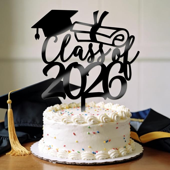 Class of 2026 Congrats Grad Cake Topper Glitter Graduation Party Supplies - High School College Graduates -College Graduate Cake Topper Decorations (Class of 2026 Acrylic black)