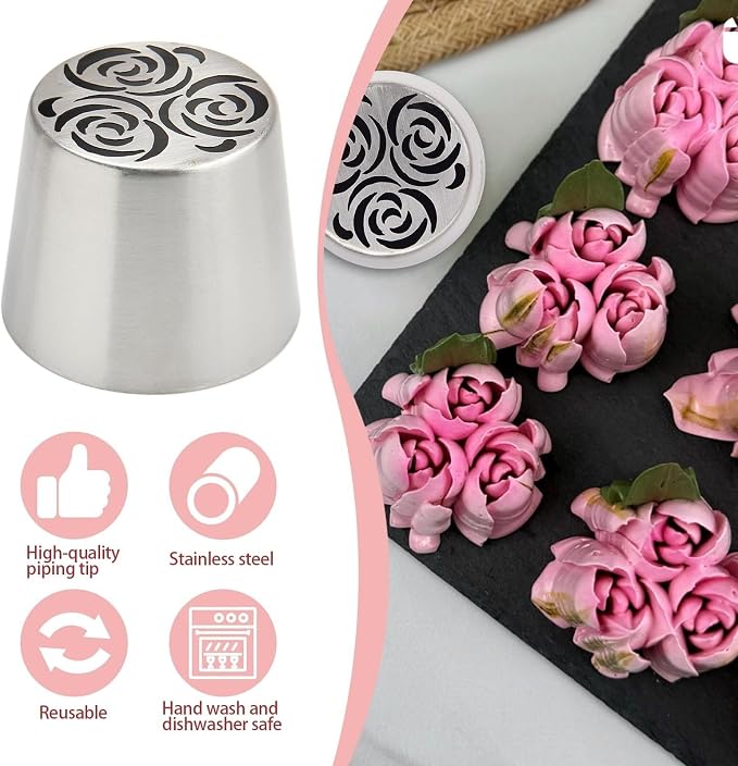 Piping Nozzle Extra Large Russian Piping Tips for Stainless Steel Flower Frosting Nozzles Cake Decorating Baking tool for Buttercream, Cupcakes Cookies Icing Tips