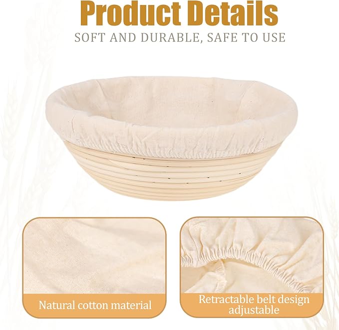 2 Pcs Round Bread Proofing Basket Cloth Liner - 9 Inch Natural Rattan Banneton Basket Cover for Sourdough Dough