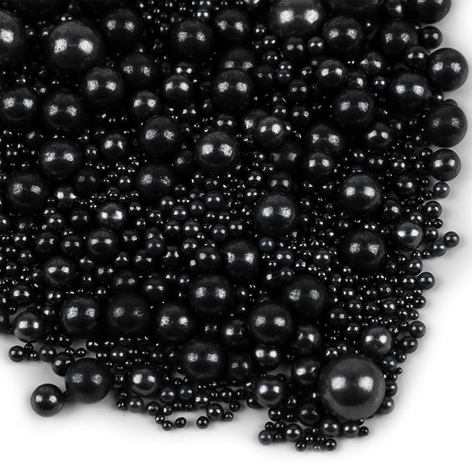 Black Sprinkles for Cake Decorating 3.5 Ounces, Edible Sugar Pearls Mixing Sizes for Cupcake Topper, Cookies, Ice Cream Toppings Cake Decorations for Party Celebrations