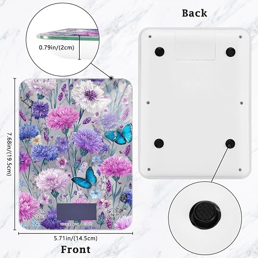 Food Scale Kitchen Scale Food Weight Scales Digital Weight Grams and Ounces Small Electronic Food Scale for Baking Cooking Grey Pink Corflower Butterfly