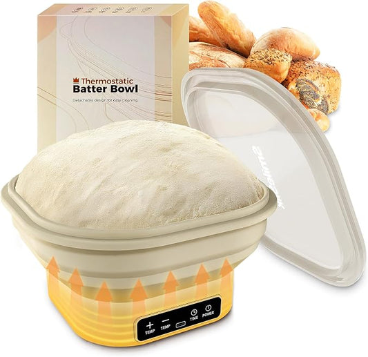 Upgraded Electric Heated Silicone Dough Proofing Box with Reliable Timer & Precise Temp Control - Fast Fermentation Collapsible Proofer Bowl (2L, Square)