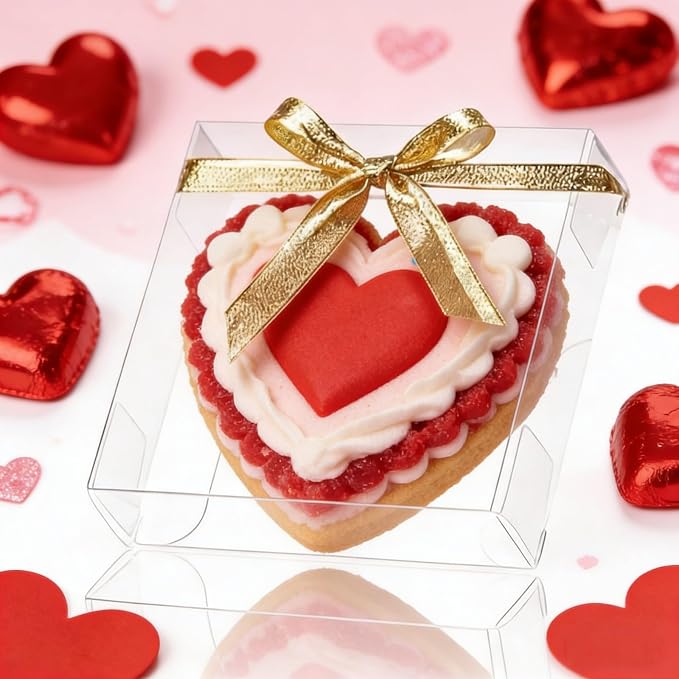 50 Pack 4x4x1.2inch Clear Single Cookies Boxes with Full Window Plastic Boxes Bakery Packaging for Small Treat Macaron Donut Chocolate Dessert Party Christmas Valentine's Mother's Day Birthday