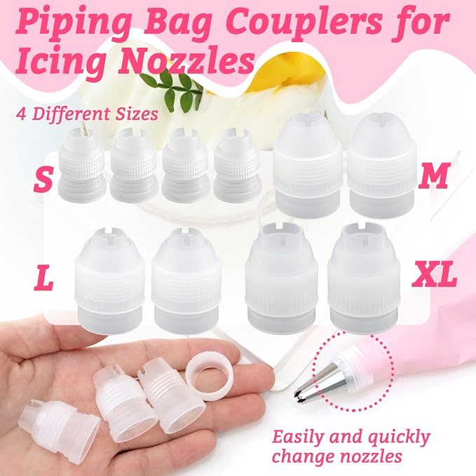 10 Pack Piping Bag Couplers for Icing Nozzles,4 different sizes（S 4PCS/M 2PCS/L 2PCS /XL 2PCS)