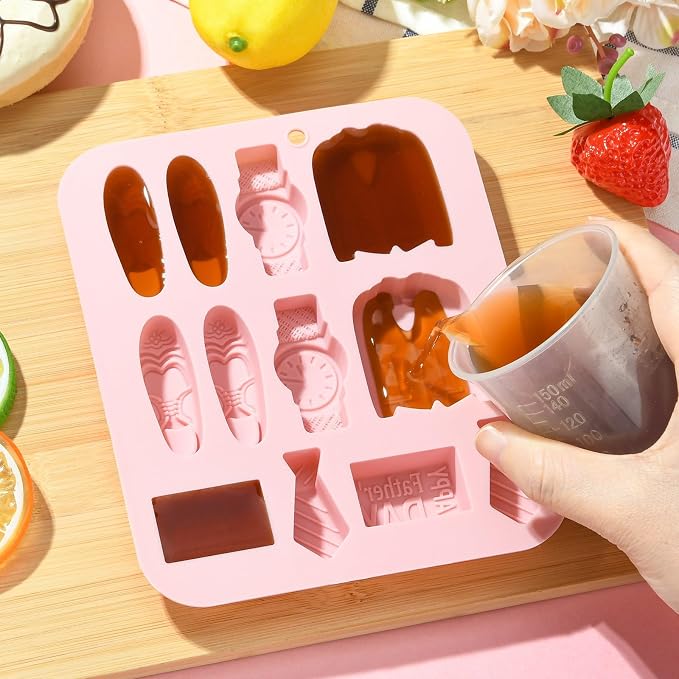 Ipotkitt 2pcs Pink Father's Day Themed Silicone Candy Molds Father Dad Love Suit Watch Gummy Molds for Jelly Fondant Chocolate Candy Mousse Ice Cake DIY Crafts