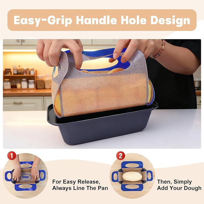 Loaf Pan with Liners Set: 2-Pack Nonstick 9 x 5 Inch Bread Pan and Loaf Liners for Homemade Oven Baking - Rectangular Baking Tray for Kitchen Home Baker Make Sourdough Banana Sandwich Bread(Blue)