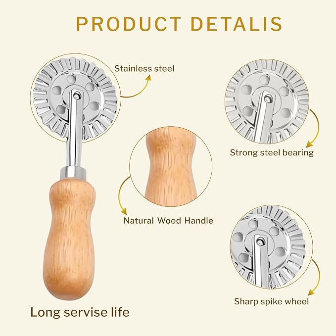 Pastry and Pasta Wheel 1.9 inch – Dough Crimper Ravioli Dumpling Pierogi Cutter – Multi-Purpose Tool for Pizza Baking Cooking and Homemade Meals