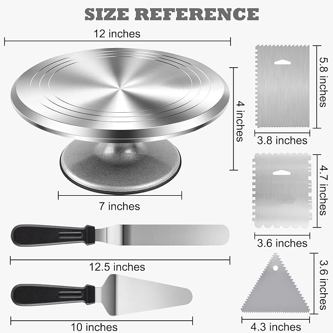12 Inch Aluminium Rotating Cake Stand Turntable, Cake Decorating Kit Supplies with Icing Piping Tips, Frosting Spatulas, Pastry Bags, Scrapers and Other Cake Decorating Tools (85Pcs)