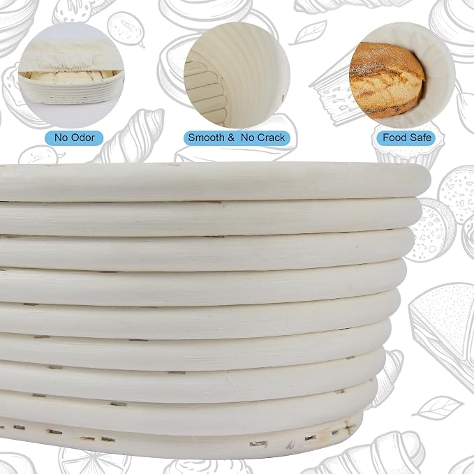 10 Inch banneton bread proofing basket, Set of 6 Natural Rattan Bread Proofing Basket with Linen Liners, Splinters-Free Handmade Brotform for Sourdough, Home & Professional Baking