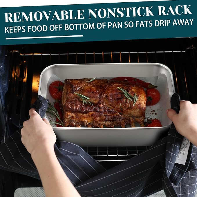 Funnymoom 3 Pcs Baking Stainless Steel Pans with Lids and Cooling Racks 13/10.5/9.5 Inch Roasting Rectangle Sheet Full Size 2.3" Thick Heavy-duty for Cakes Bread Vegetables Dishwasher Safe