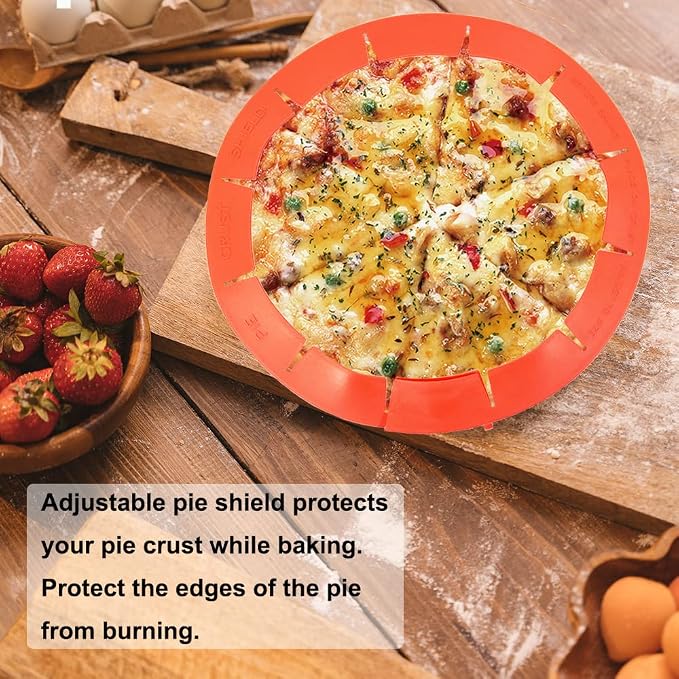 Adjustable Pie Crust Shield Protector Pie Edge Protector Tools Round Silicone Baking Cake Pizza Cover BPA-Free for Halloween Christmas Baking Fits 8-11.5 Inches Pie