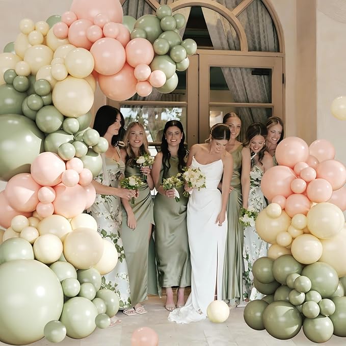 Pink and Green Balloon Arch Kit 124Pcs Sage Green Peach Ivory White Balloons Different Size for Baby Shower Wedding Bridal Shower Birthday Gender Reveal Party Decorations