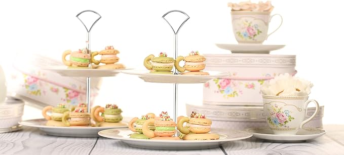 3 Tiered Cake Stand Noble Wedding Dessrt Tower Tray Cupcake Plates Holder for Birthday Party Baby Shower Graduation and Christmas Party Silver Fan