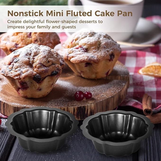 Homaisson 16 Pcs Mini Fluted Tube Pan small Cake Pans, 4.5Inch Carbon Steel Mini Flan Molds Pan, Nonstick Cake Pan Reusable small Tube Oven Baking Mold for Cupcake, Bread, Bavarois, Brownie