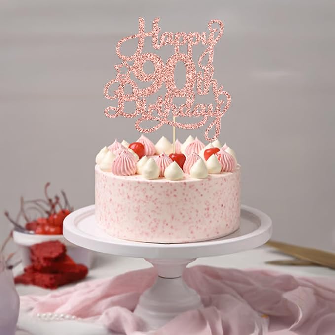 1 Pack Happy 90th Birthday Cake Topper Rose Gold Glitter 90 & Fabulous Cheers to 90 Years Old Birthday Cake Pick for Celebrating 90th Birthday Anniversary Party Cake Decorations Supplies