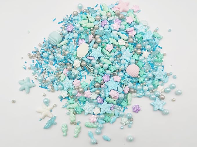 Edible Rainbow Ocean Mini Seahorse Candy Sprinkles Starfish Dessert Sprinkle Shell Cake Cupcake Toppers Pearl Cookie Decorations Sweet Personalities Candy Sprinkles for Cake Decorating, 3.53 oz