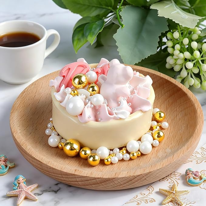 Gold White Pearl Sprinkles, 4.6 oz Edible Pearls for Cake Decorating, 6 Sizes Cake Sprinkles for Baking Cupcake Cookies Ice Cream Dessert