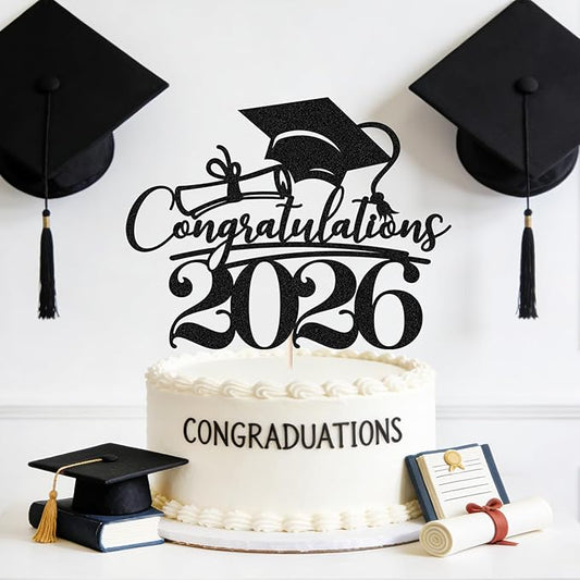 Congratulations 2026 Graduation Cake Topper,Congrats Grad Cake Decor - 2026 High School/College/Senior Graduation Party Decorations Supplies