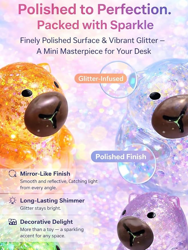 Capybara Squishy Glitter Animal Squeeze Balls Cute Capybara Stress Ball Anxiety Relief Slow Rise Adult Sensory Fidget Tool Gift Sparkling Desk Decor Collectibles Decompression Dough(3pcs Set2)
