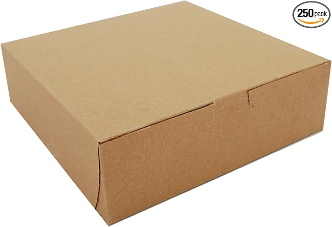 SCT 0933K Kraft Paperboard Non Window Lock Corner Bakery Box, 8" Length x 8" Width x 2-1/2" Height (Case of 250)