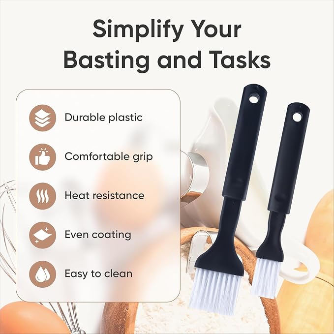 Hometeq 2 Pack - Nylon Bristle Pastry Brush for Basting, Baking, Cooking Food Brush