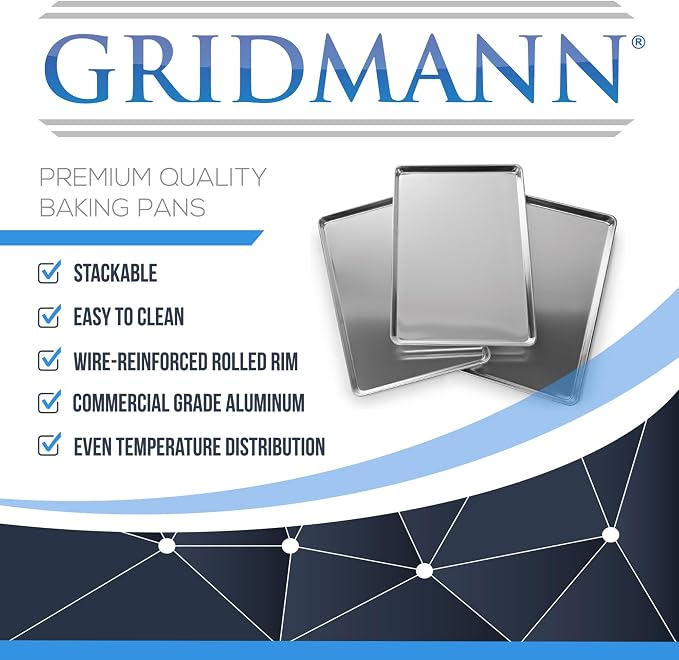 GRIDMANN 18" x 26" Commercial Grade Perforated Aluminum Baking Sheet Pan, Full Size Baking Tray - 6 Pans