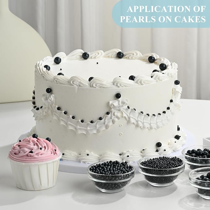 Homankit Edible Black Pearl Sprinkles for Baking, 4 Sizes Mix Sugar Pearls Cake Decorations for Cupcake Toppers Cookie Decorating Birthday Party Wedding Halloween Christmas Supplies