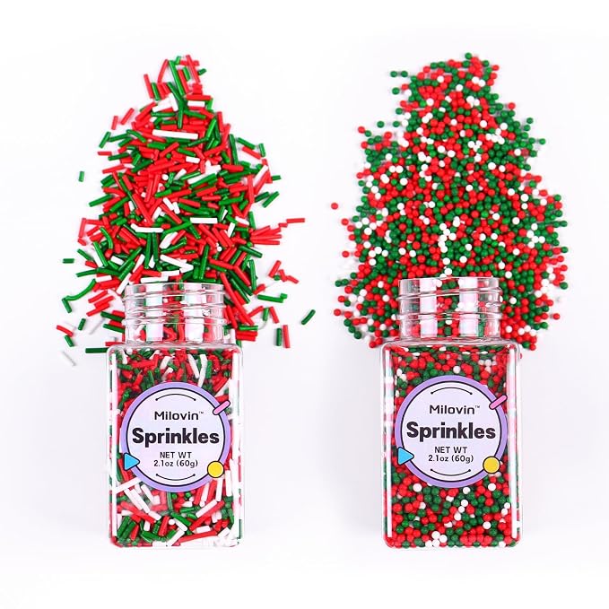 Edible Christmas Sprinkles for Baking, Christmas Jimmies Sprinkle, Nonpareils Sprinkle, Red and Green Sprinkles for Cookies, Cupcakes, Strawberries, Chocolate, and Ice Cream(120g/4.23oz)
