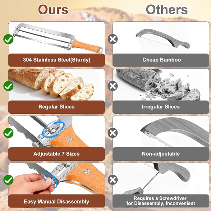 SINYWAY SINWAY 16IN Adjustable Bread Knife, Upgraded Stainless Steel Bread Slicer with Precision Thickness Guide for Sourdough Baguettes Bagels, Homemade Bread Cutter, Ideal Baker Gift