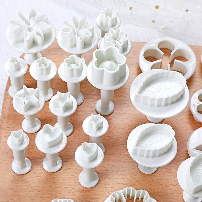 MOACC Cake Tools 36 Piece Fondant Cake Cookie Plunger Sugarcraft Flower Leaf Butterfly Heart Shape Decorating Mold DIY Icing Plunger Tools
